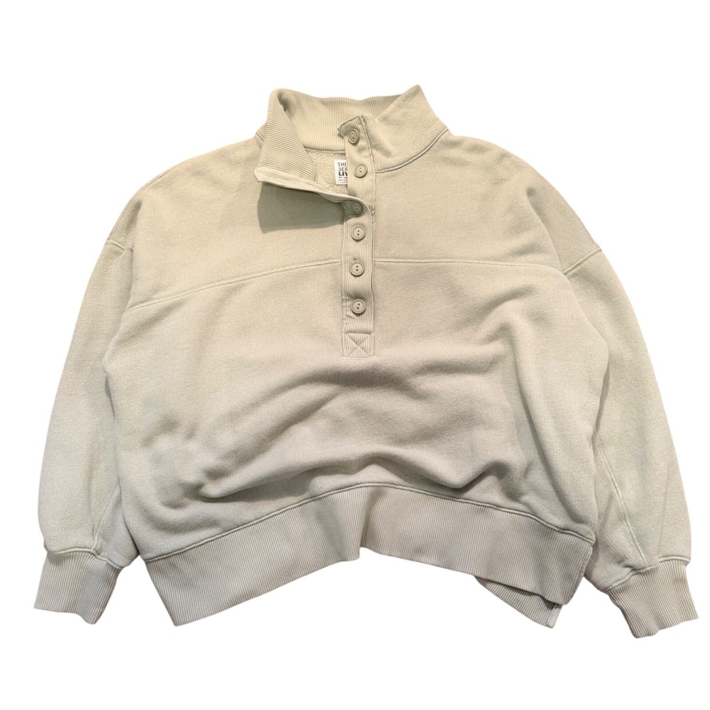 American Eagle Henley Sweatshirt Womens Small Sage Green Button Mock Neck Crop